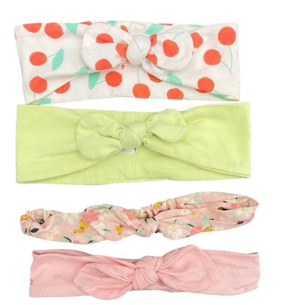 Baby Toddler Girls 4-Pack Twist Knot Headbands Neon Cherry Floral Star Print